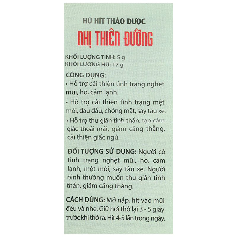 Hũ hít dược liệu Nhị Thiên Đường giúp thông mũi, giải cảm 5g - 8